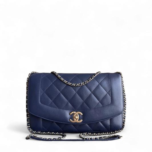 Chanel Diana Reissue - Quilted Lambskin 28CM Dark Navy Blue Gold Hardware Series 20