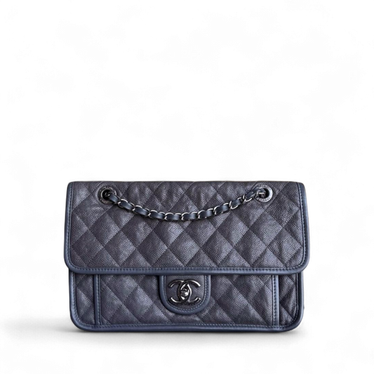 Chanel French Riviera - Caviar Quilted Grained Calfskin Grey Gray Silver Hardware Series 20