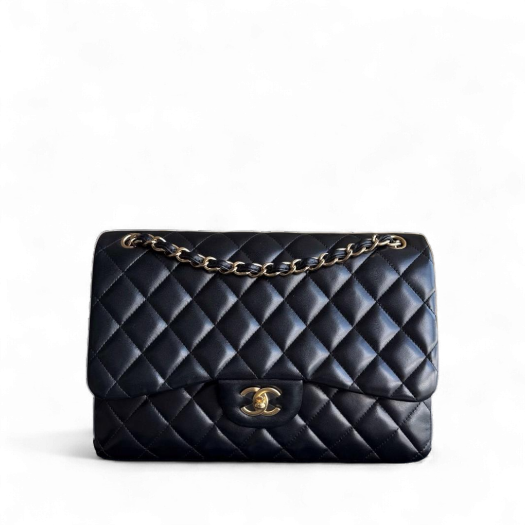 Chanel Classic Flap Jumbo - Double Flap Quilted Lambskin Black Gold Hardware Series 17
