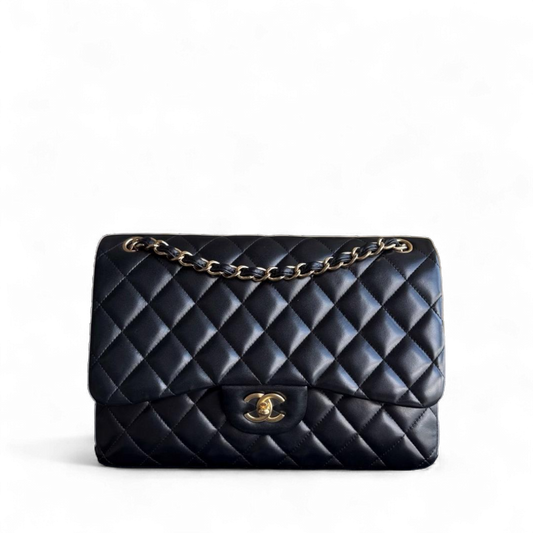 Chanel Classic Flap Jumbo - Double Flap Quilted Lambskin Black Gold Hardware Series 17