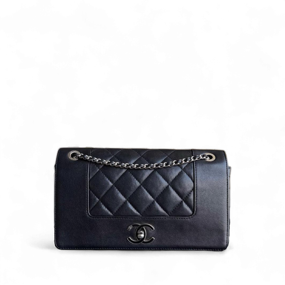 Chanel Mademoiselle Seasonal Flap CC Lock - Quilted Calfskin Black Silver Hardware Series 23