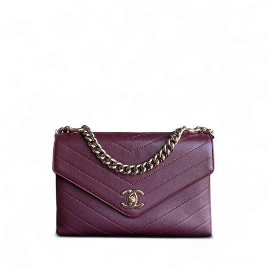 Chanel Coco Chevron Bag - Smooth Calfskin Dark Burgundy Red Gold Hardware Series 26
