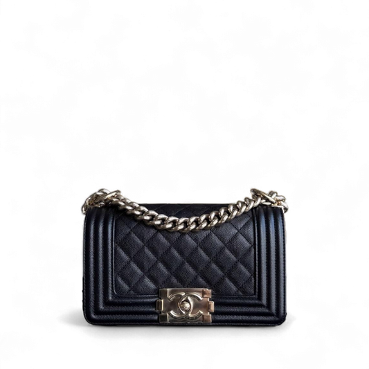 Chanel Boy Small - Caviar Quilted Grained Calfskin Black Gold Hardware Series 23