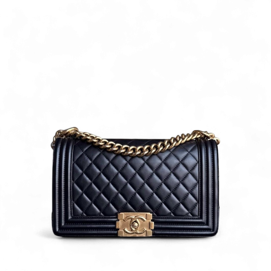 Chanel Boy Medium - 25CM Quilted Lambskin Black Gold Hardware