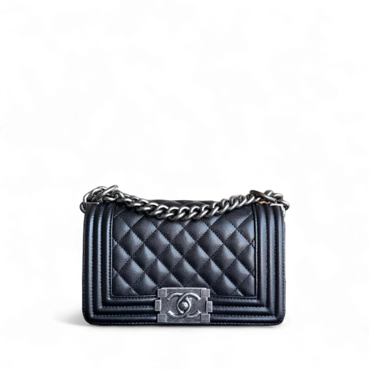 Chanel Boy Small - Caviar Quilted Grained Calfskin Black Ruthenium Silver Hardware Series 26
