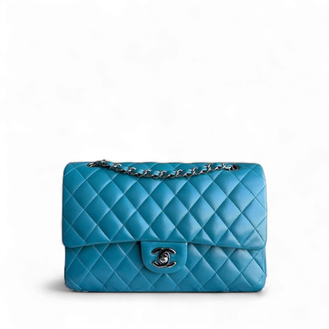 Chanel Classic Flap Medium - 25CM Quilted Lambskin Blue Silver Hardware Series 15