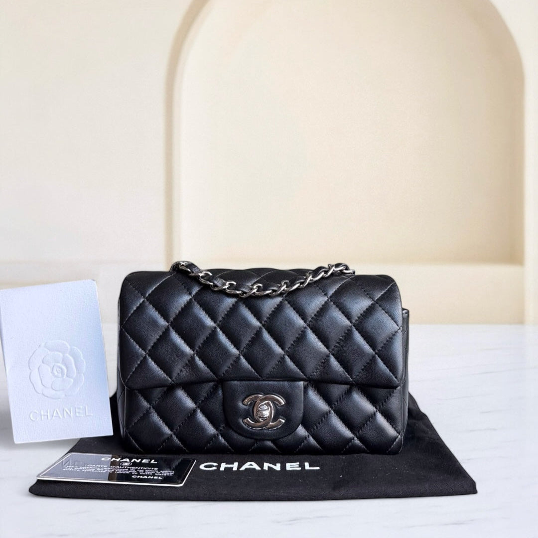Chanel Classic Flap Mini Rectangle - Quilted Lambskin Black Silver Hardware Series 30