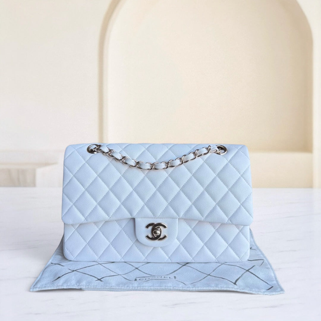 Chanel Classic Flap Medium - Caviar Quilted Grained Calfskin White Gold Hardware Series 28