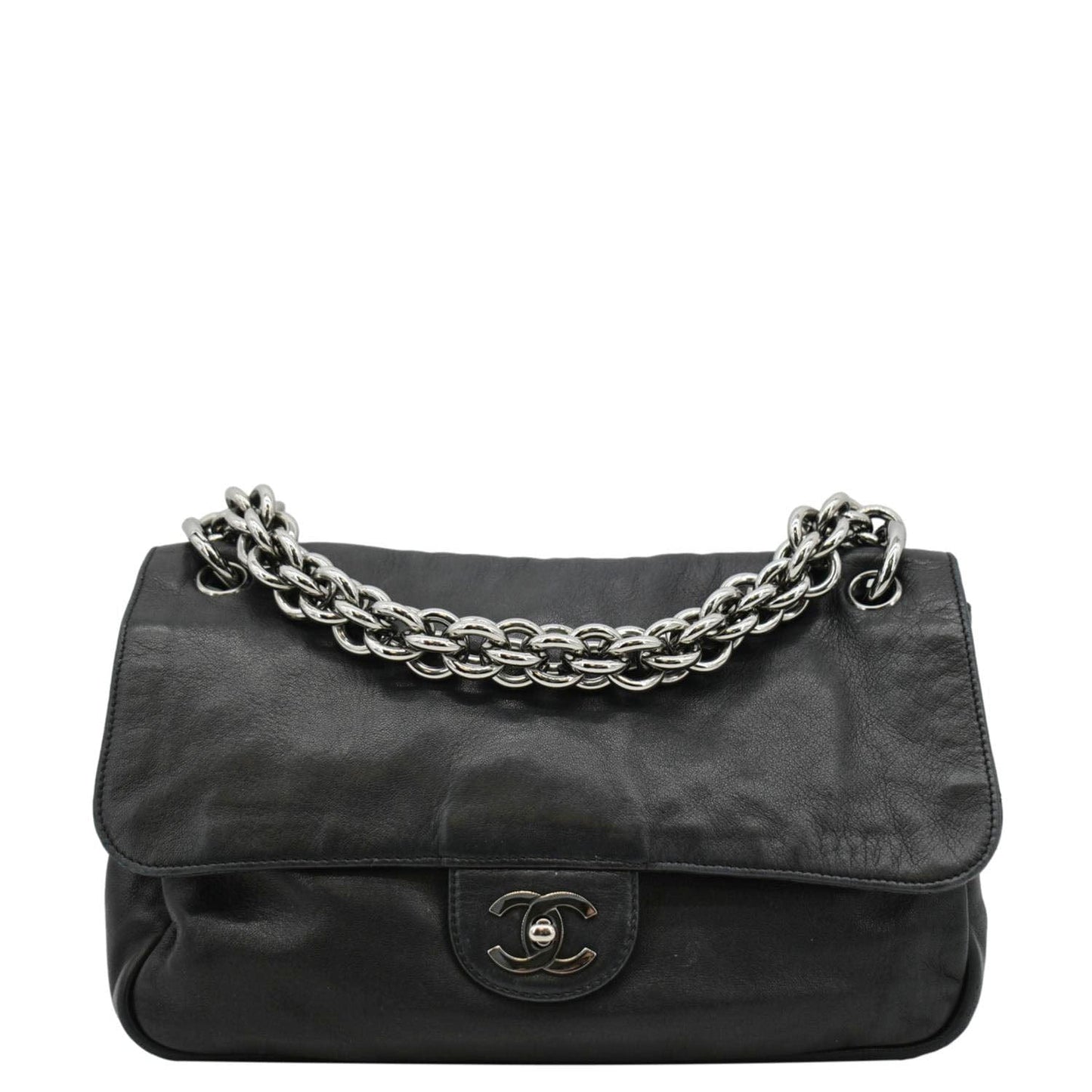 Chanel Soft and Chain Flap Leather Shoulder Bag Black