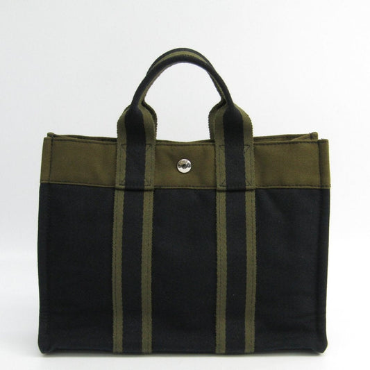 Luxury Hermes Black Khaki Canvas Fourre Tout PM Tote ( )