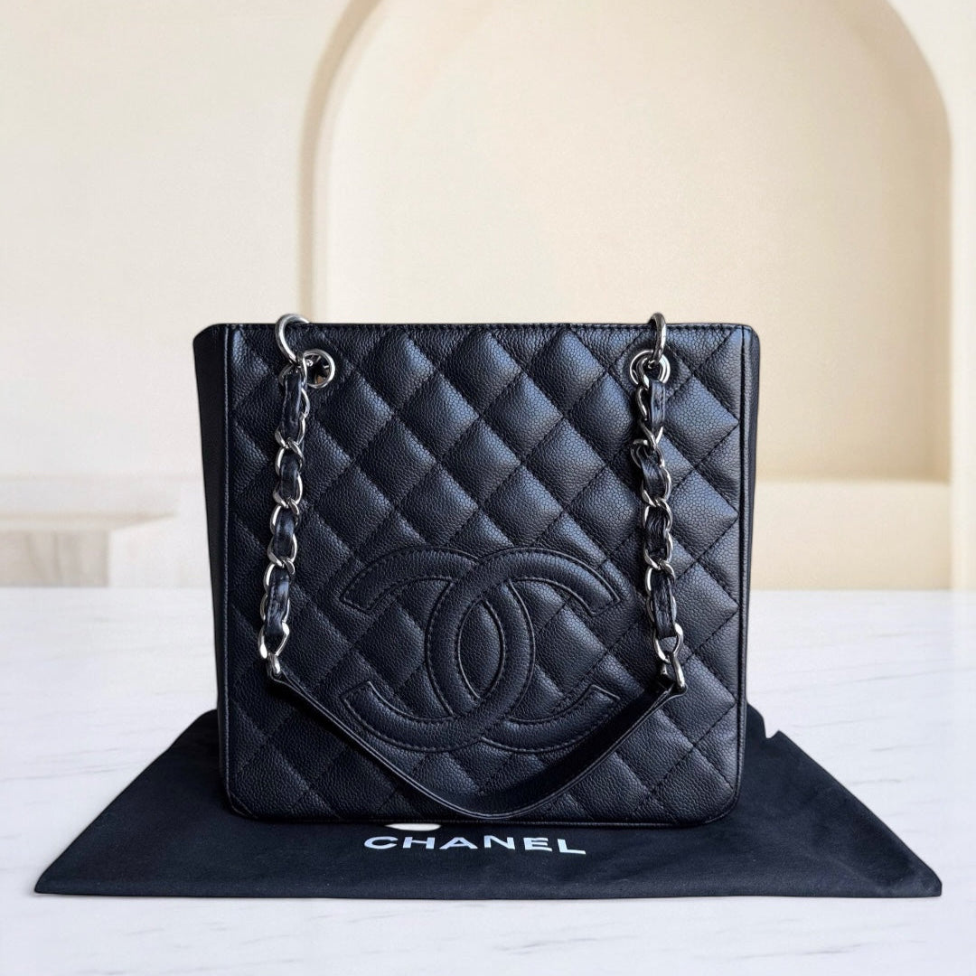 Chanel PST Petite Shopping Tote - Caviar Quilted Grained Calfskin Black Silver Hardware Series 12