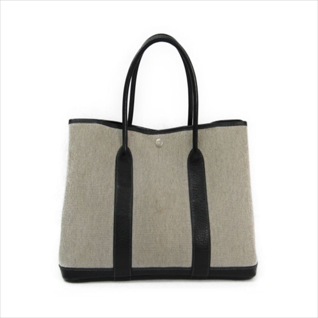 Luxury Hermes Gray/Black Canvas Garden Party 36 Tote ( )