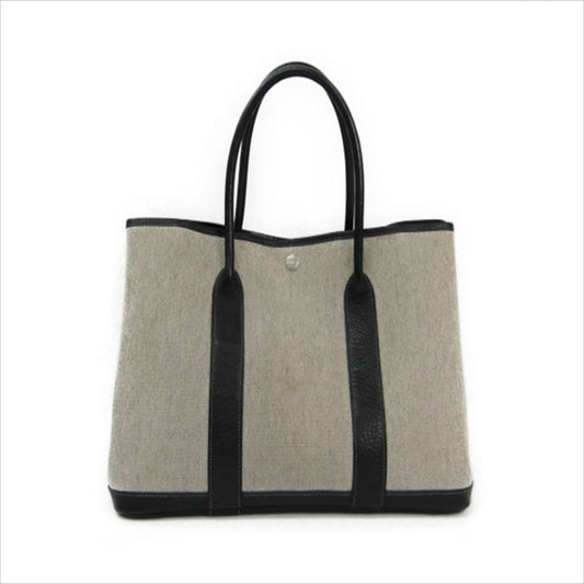 Luxury Hermes Gray/Black Canvas Garden Party 36 Tote ( )