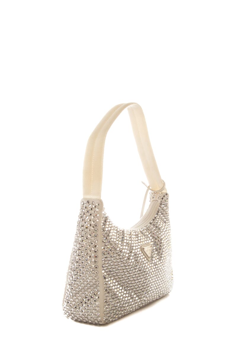 Prada White Crystal Re-edition Mini Handbag