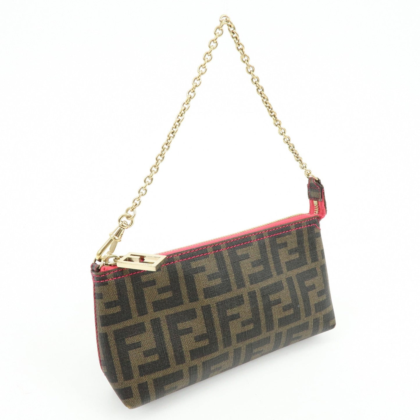 FENDI Zucca Print PVC Chain Accessory Pouch Hand Bag Pink 8BR592