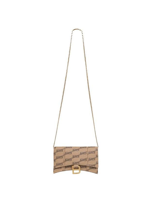 Luxury Balenciaga Trending 2026 Hourglass BB Monogram Chain Long Wallet Brown