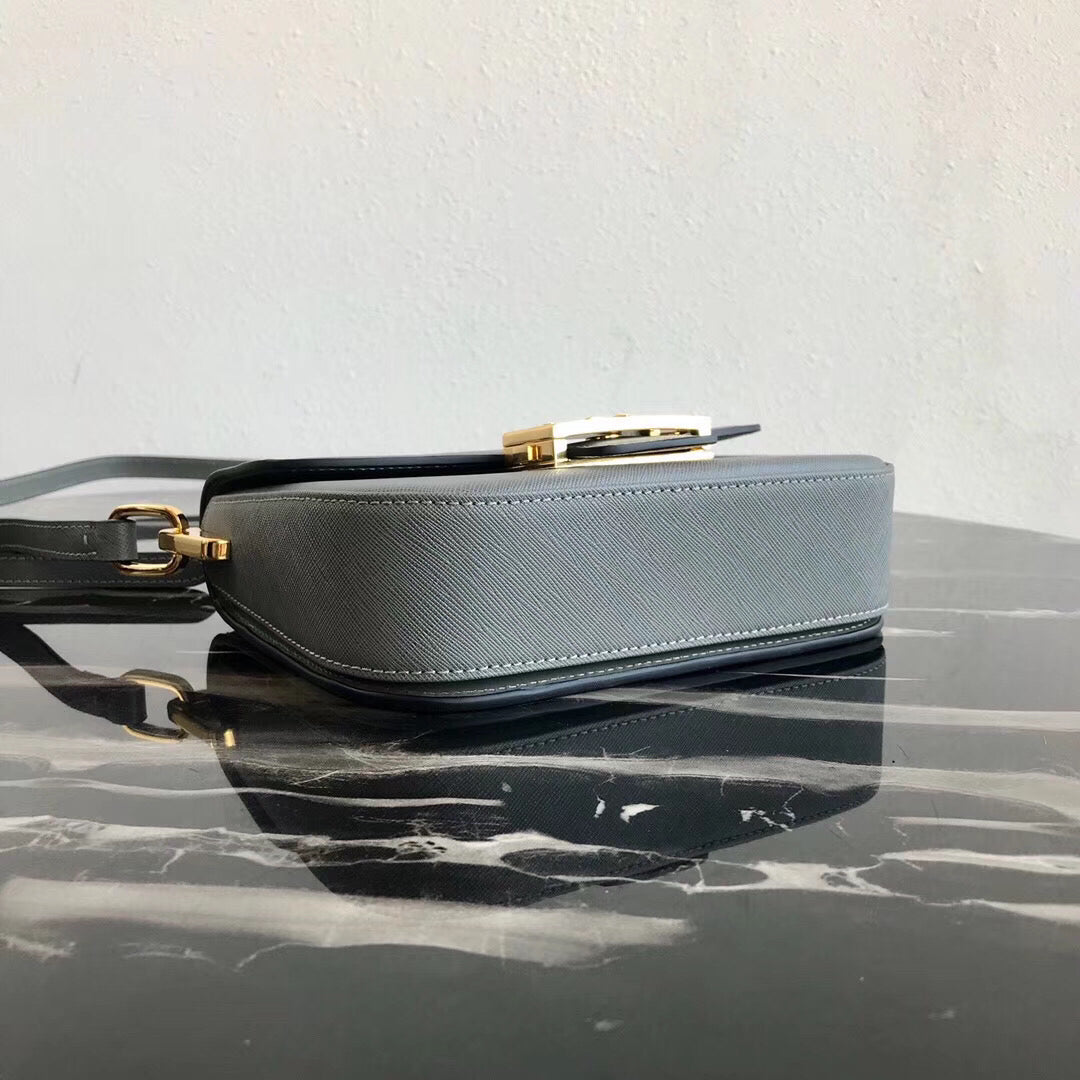 Prada Embleme Bag In Grey Saffiano Leather