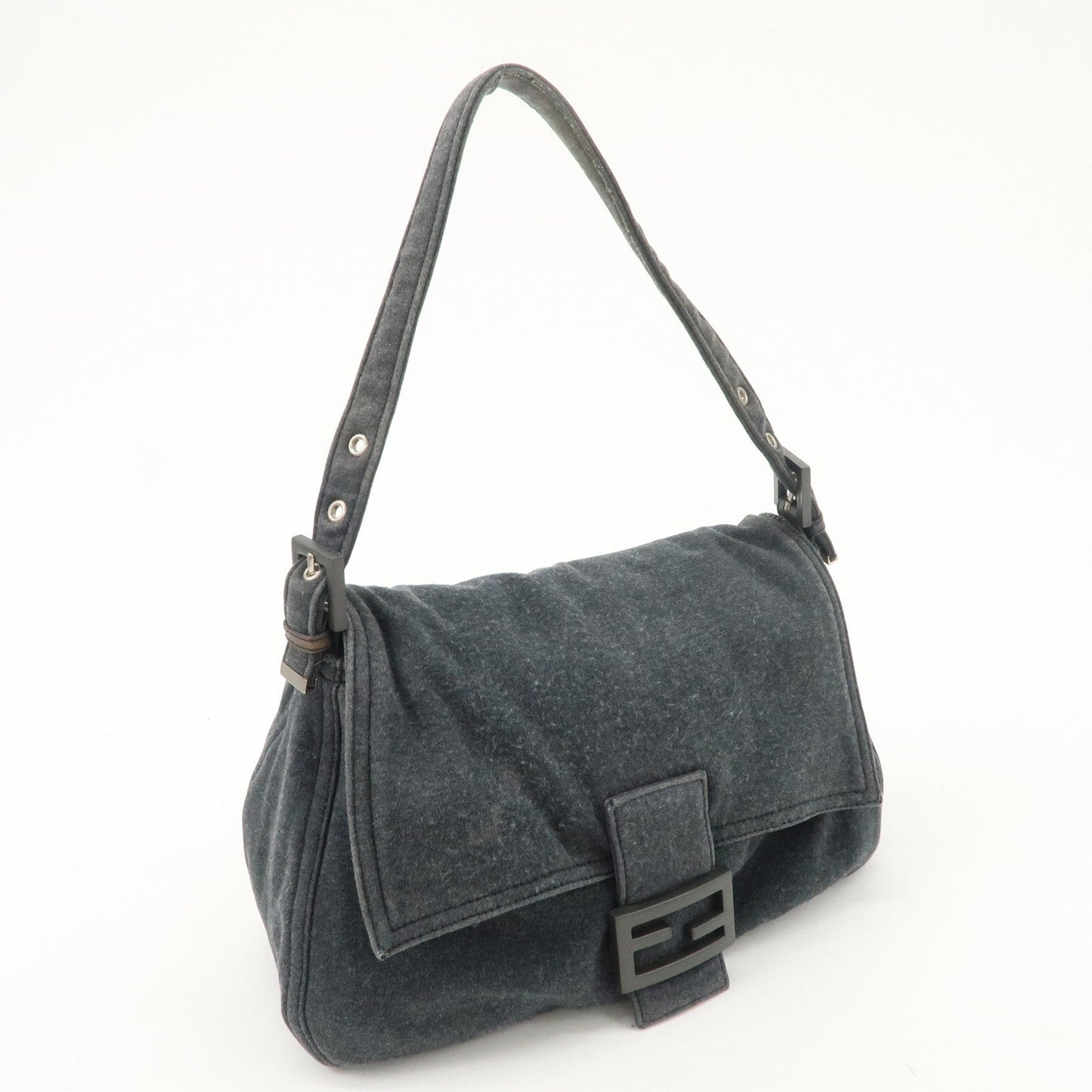 FENDI Mamma Baguette Zucca Cotton Shoulder Bag Gray 26325
