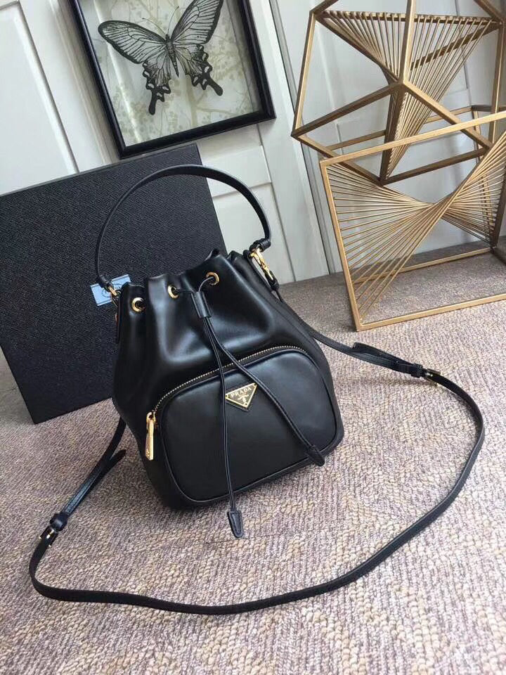 Prada Bucket Bag In Black Calfskin