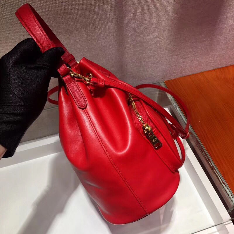 Prada Bucket Bag In Red Calfskin