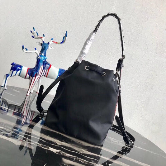 Prada Bucket Shoulder Bag In Black Nylon