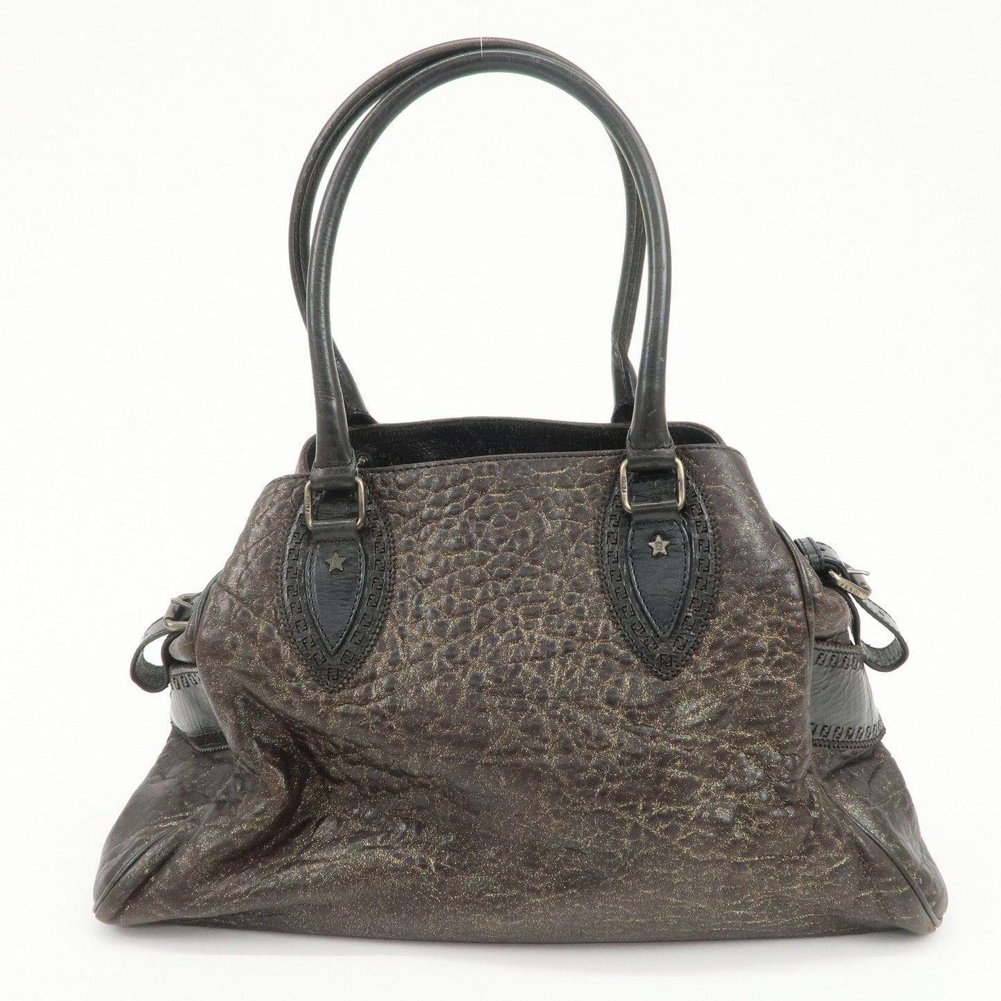 FENDI Etnico Leather Tote Bag Shoulder Bag Hand Bag Brown 8BN162