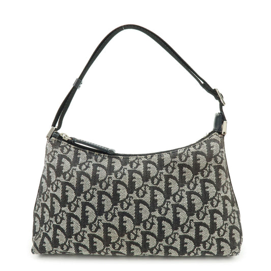 Christian Dior Trotter Jacquard Leather Shoulder Bag Black