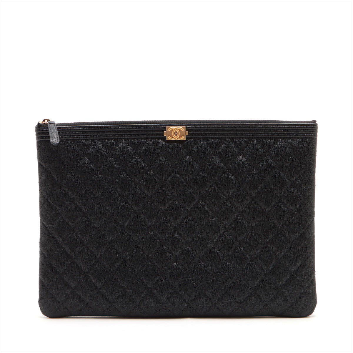 Chanel Boy Chanel Caviar S Clutch Bag Black Gold 25th
