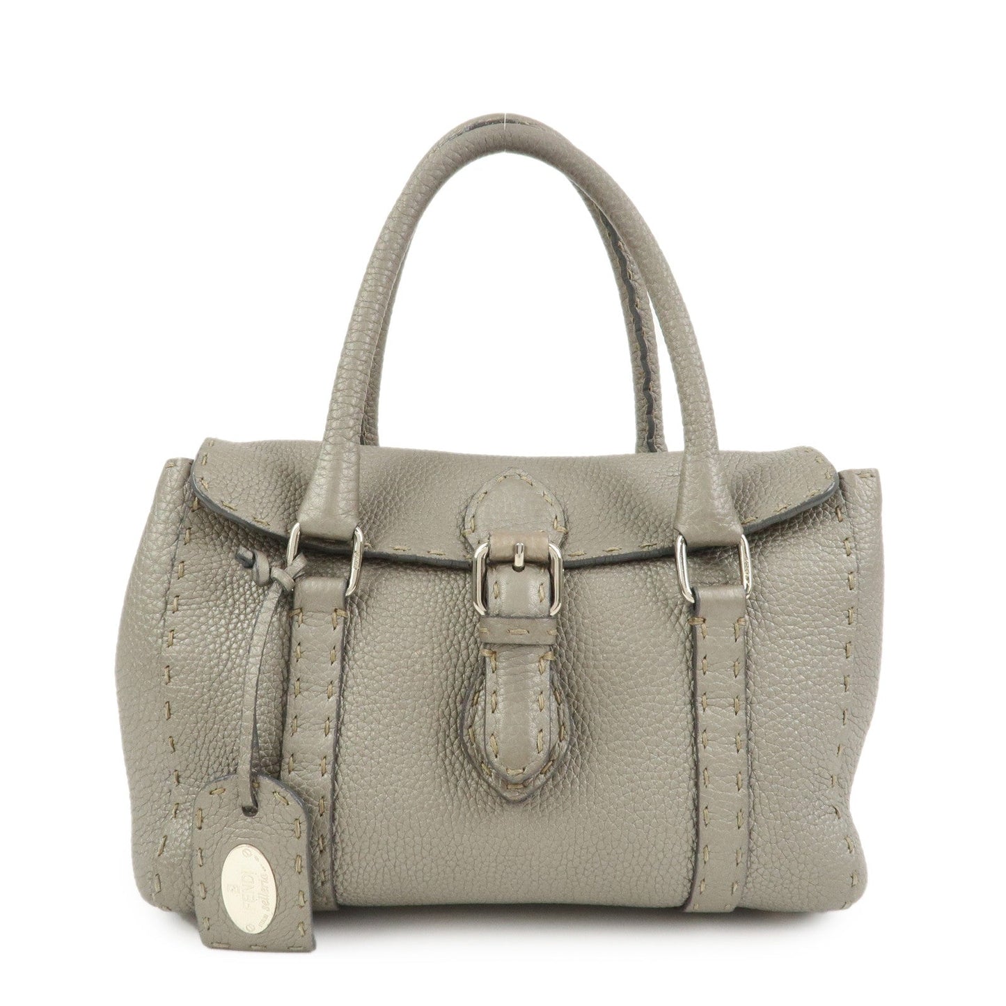 FENDI Seleria Mini Linda Leather Hand Shoulder Bag Greige 8BR486