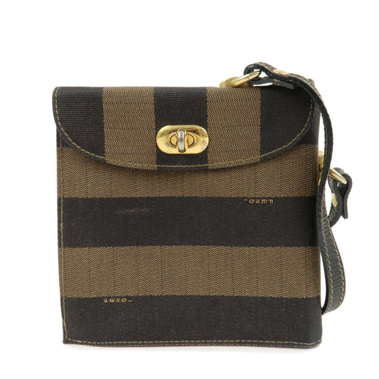 FENDI Pequin Logo Canvas Leather Shoulder Bag Crossbody Bag 15171