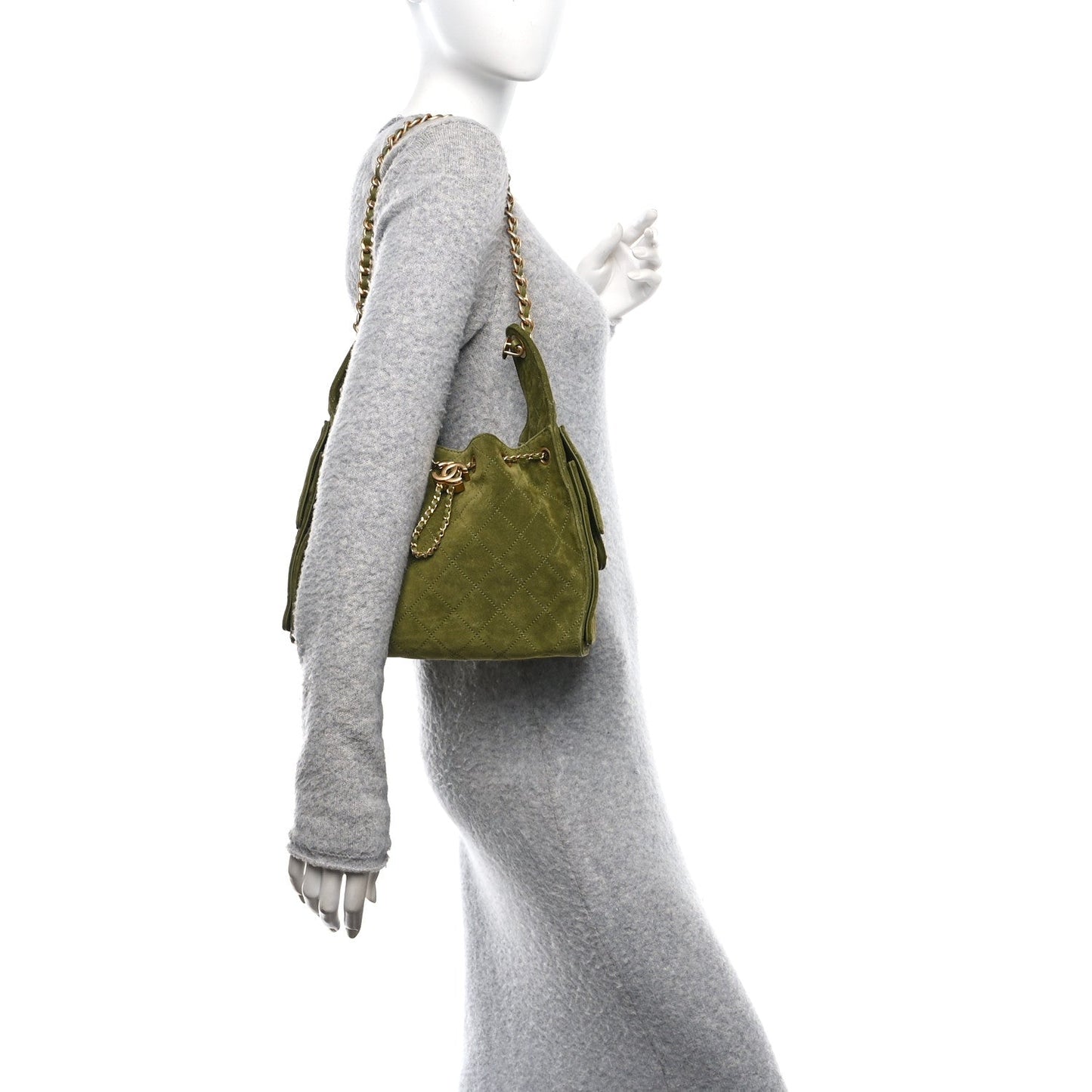 Suede Quilted Small Chanel 25 Handbag Khaki
