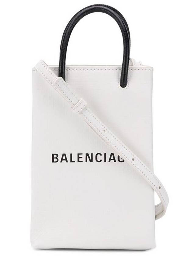 Luxury Balenciaga Trending 2026 Logo Leather Phone Holder Mini Bag White