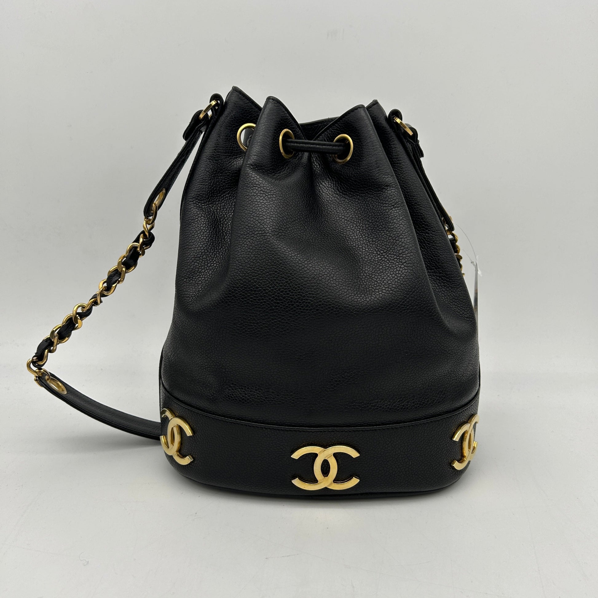 Chanel Black Caviar Triple CC Bucket Shoulder Bag Medium