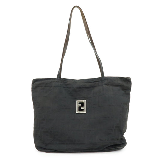 FENDI Zucca Canvas Leather Tote Bag Shoulder Bag Black 15785