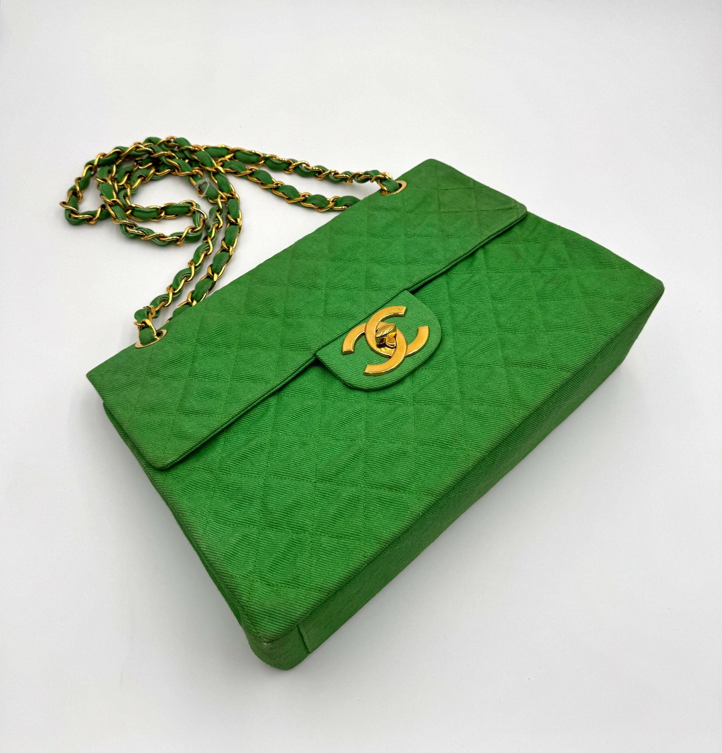 Chanel Green Denim Maxi Flap Bag