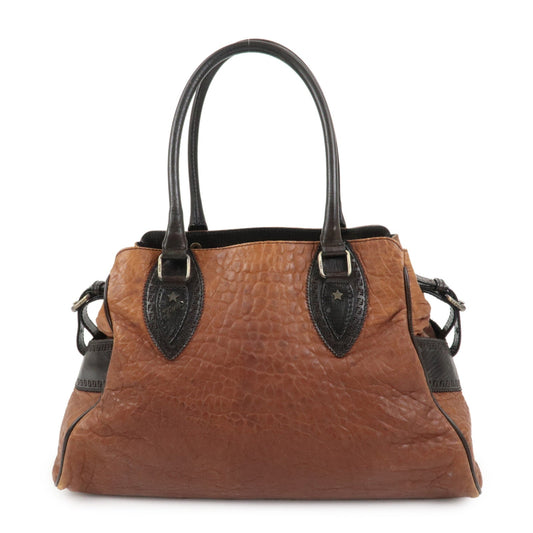 FENDI Etonico Logo Leather Tote Bag Shoulder Brown 8BN162