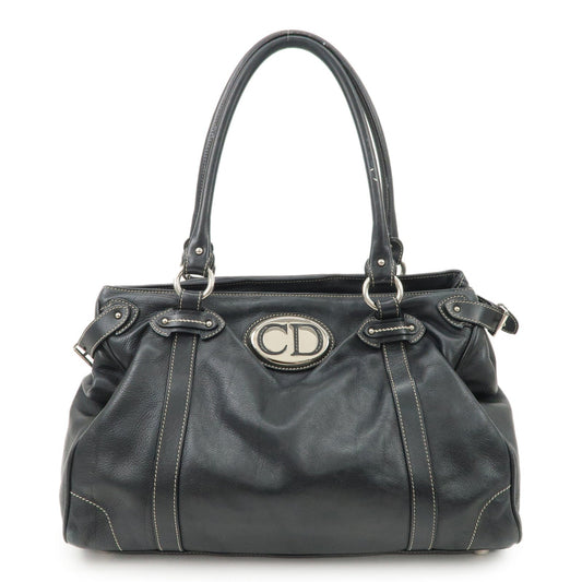 Christian Dior Leather Shoulder Bag Hand Bag Black Silver HDW