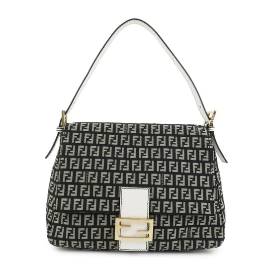 FENDI Mamma Baguette Zucchino Leather Canvas Shoulder Bag 8BR001