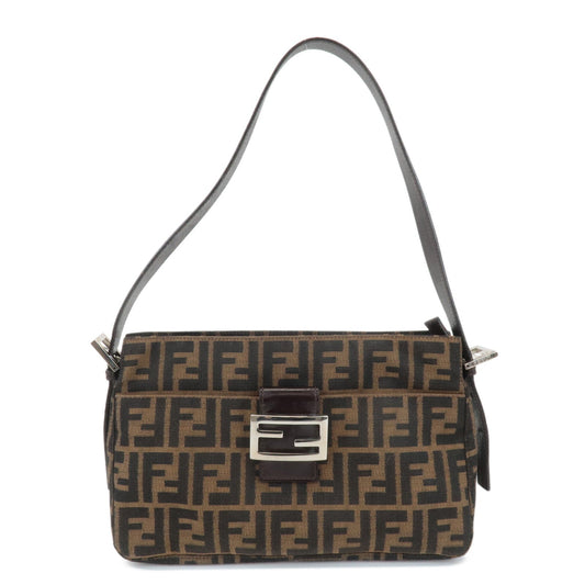 FENDI Zucca Canvas Leather Semi Shoulder Bag Black Brown 26566