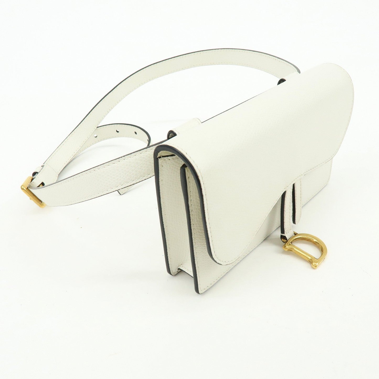 Christian Dior Saddle Calf Leather Waist Pouch Body Bag White