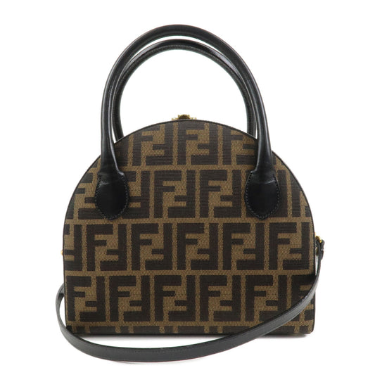 FENDI Zucca Canvas Leather 2Way Hand Bag Shoulder Bag Brown Black