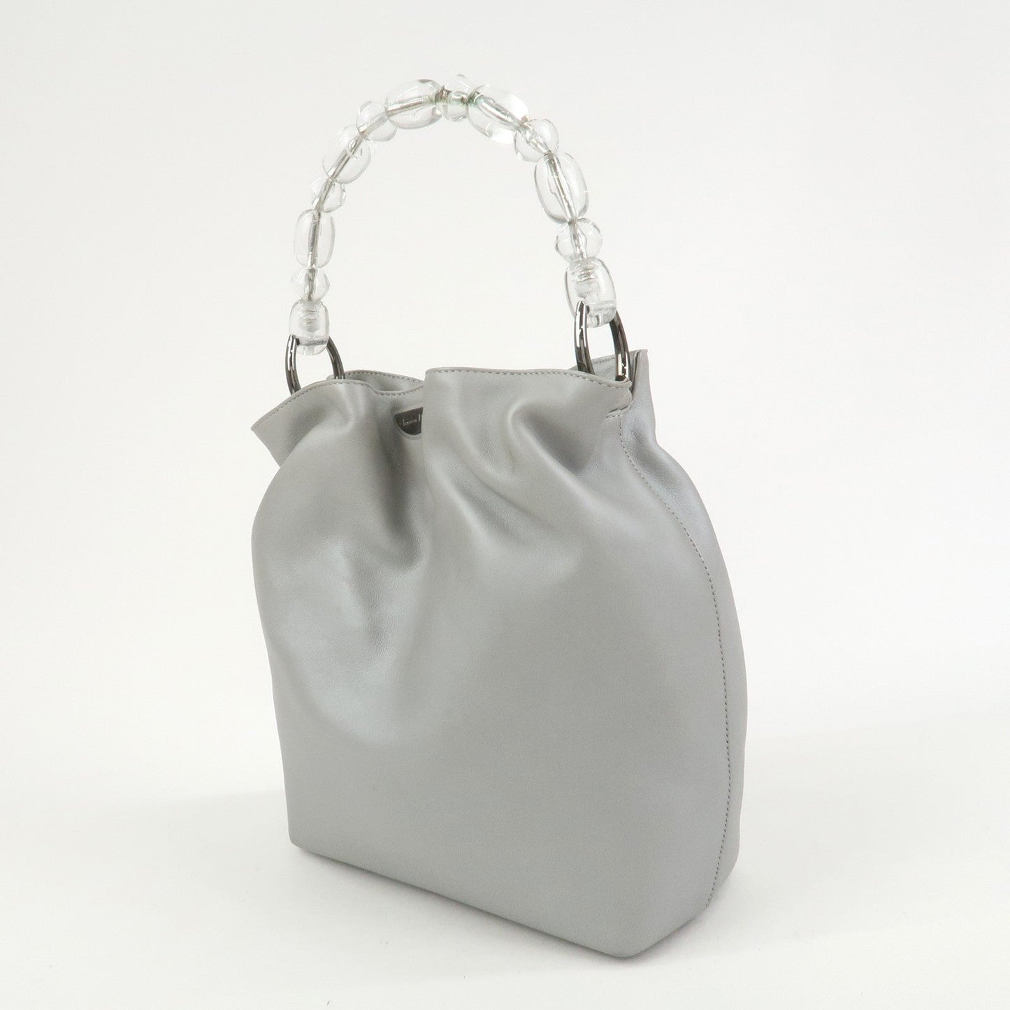 Christian Dior Maris Pearl Leather Hand Bag Silver Gray