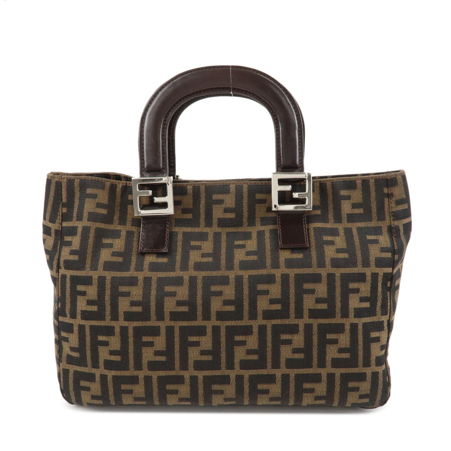 FENDI Zucca Canvas Leather Tote Bag Hand Bag Black Brown 26693