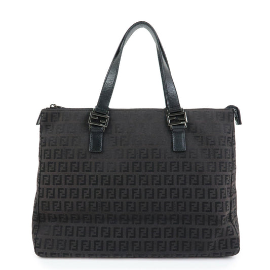 FENDI Zucchino Canvas Leather Tote Bag Hand Bag Black