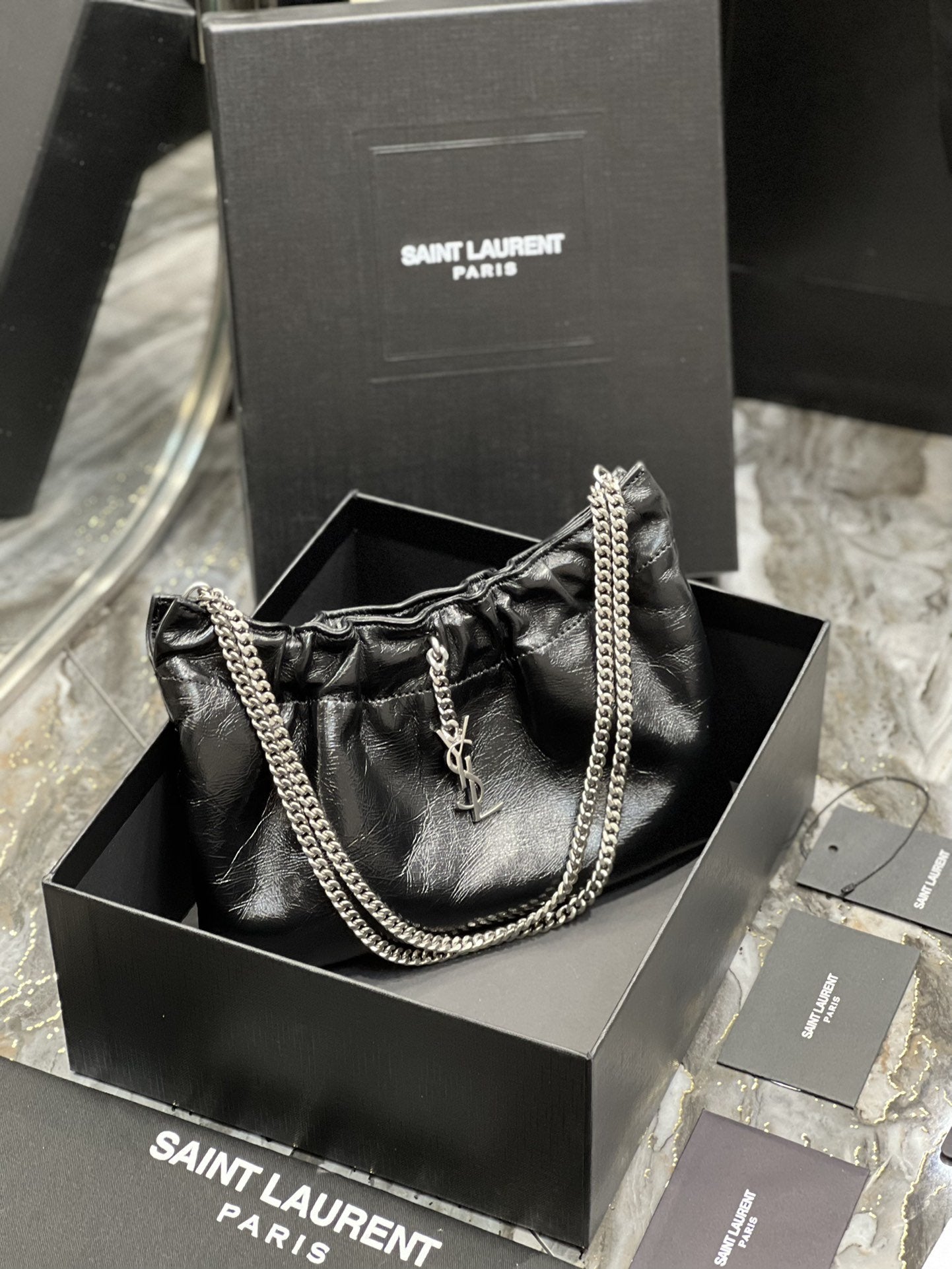 Yves Saint Laurent Hobo Mini Bag Black With Silver Hardware