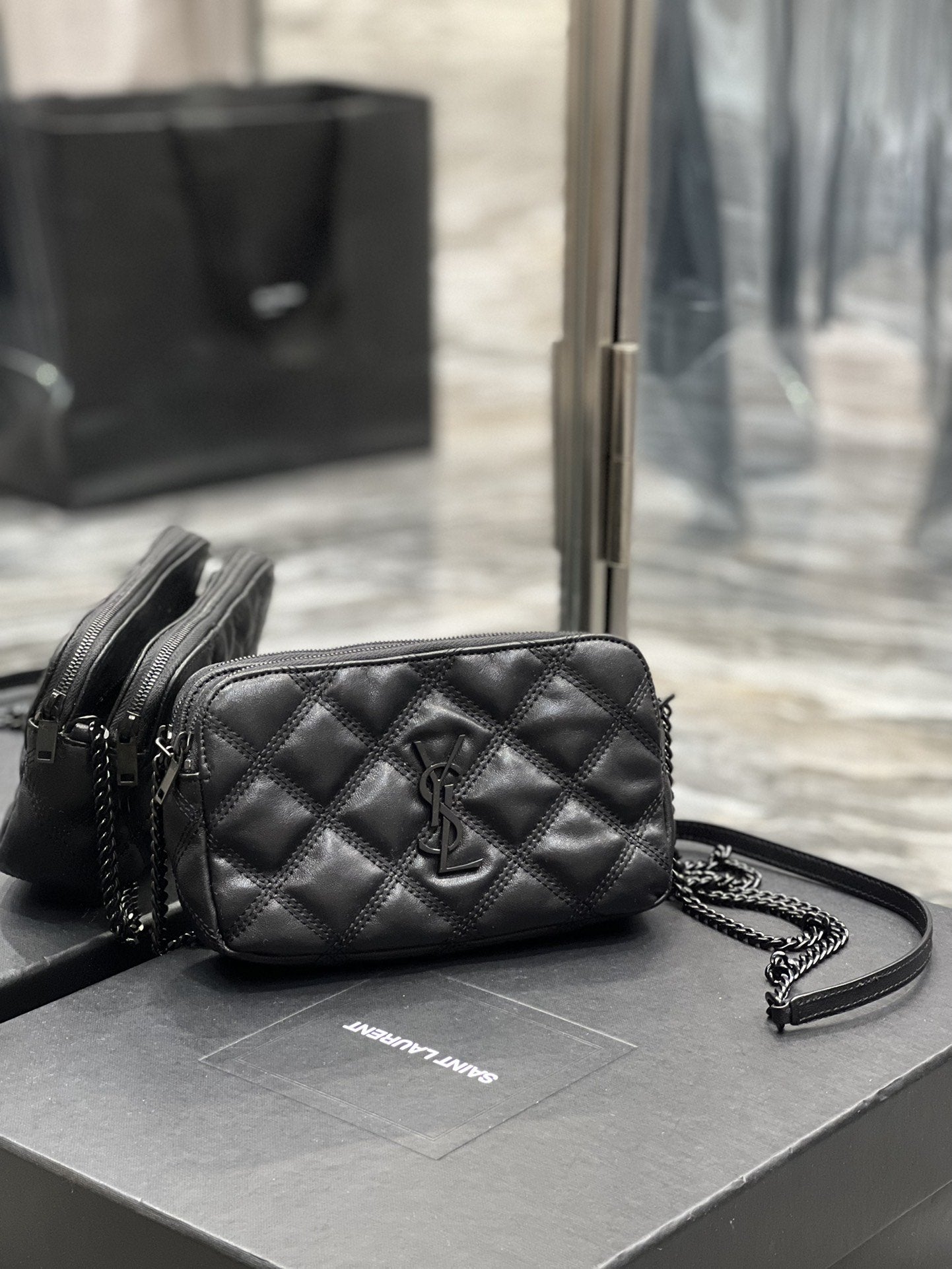 Yves Saint Laurent Becky Double-Zip Pouch Black Luxury Handbag