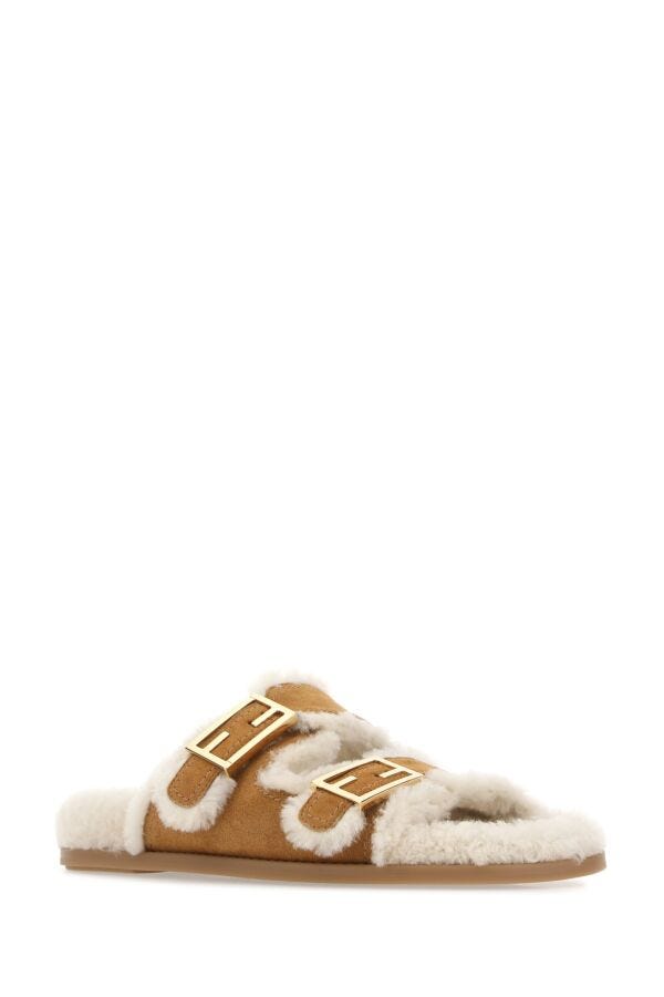 Fendi Woman Caramel Suede Fendi Feel Slippers