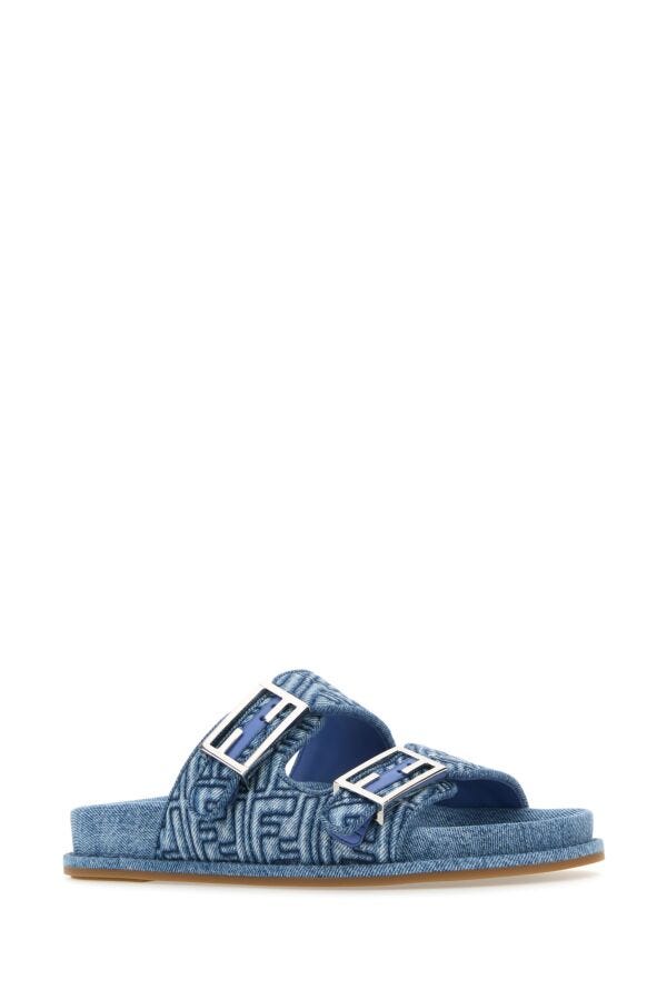 Fendi Woman Embroidered Denim Fendi Feel Slippers