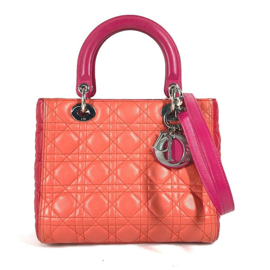 Christian Dior Lady Dior Orange Pink Red Color Leather Handbag Shoulder Bag Tote Bag  