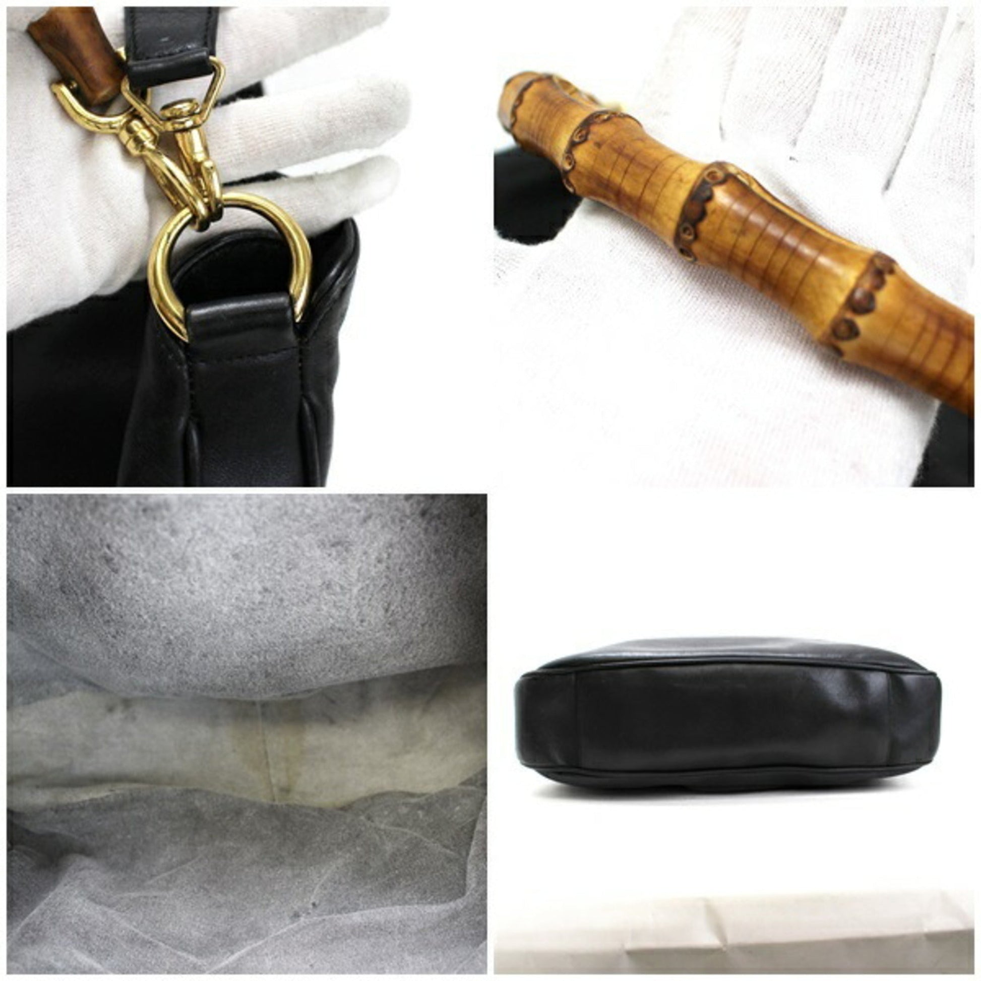 Gucci Bamboo Black Leather Shoulder Bag Style 7